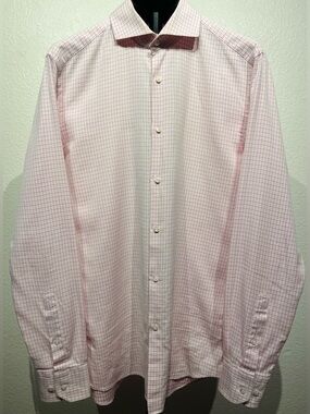Hugo Boss Pink Windowpane Grid Dress Shirt - Slim Fit - Size M (Men’s)